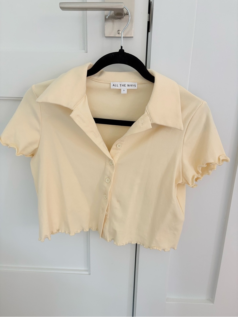 All The Ways Cream Short-Sleeve Collared Crop Top